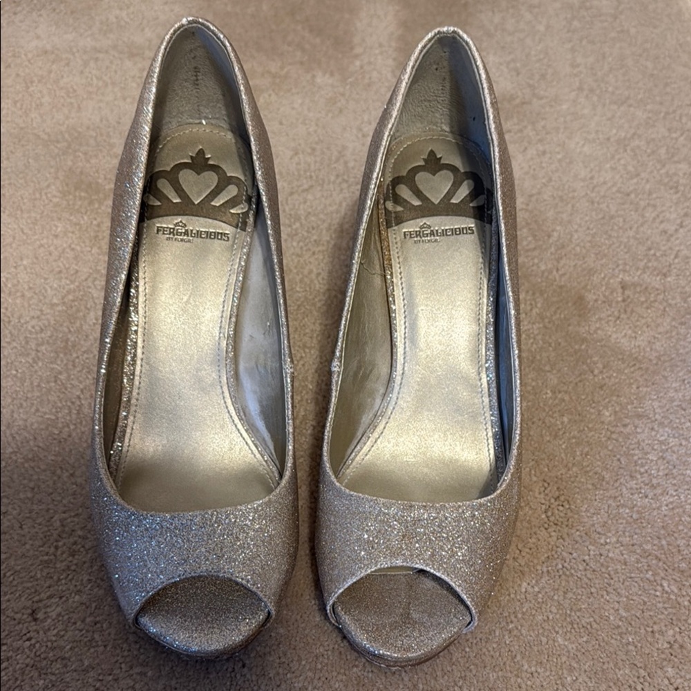 Fergalicious Glittering Silver Peep Toe Heels